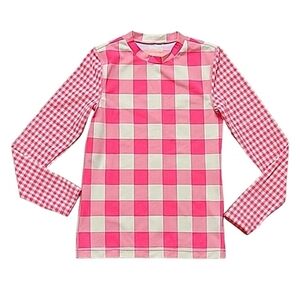 NWT Crewcuts Swim Shirt Long Sleeve Top UPF UV Sun Protection 50+ Pink Plaid 8
